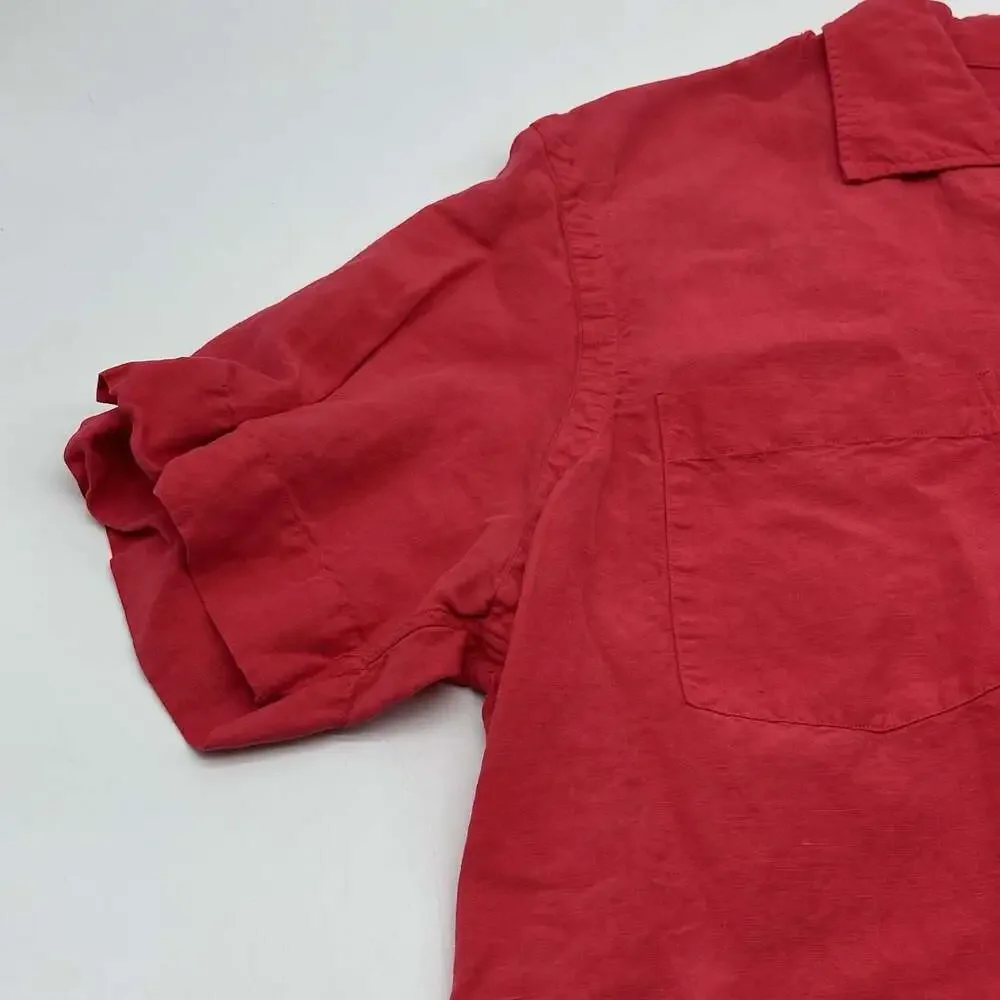 Polo Ralph Lauren Size Large Red Linen Silk Blend Short Sleeve Button Up Shirt
